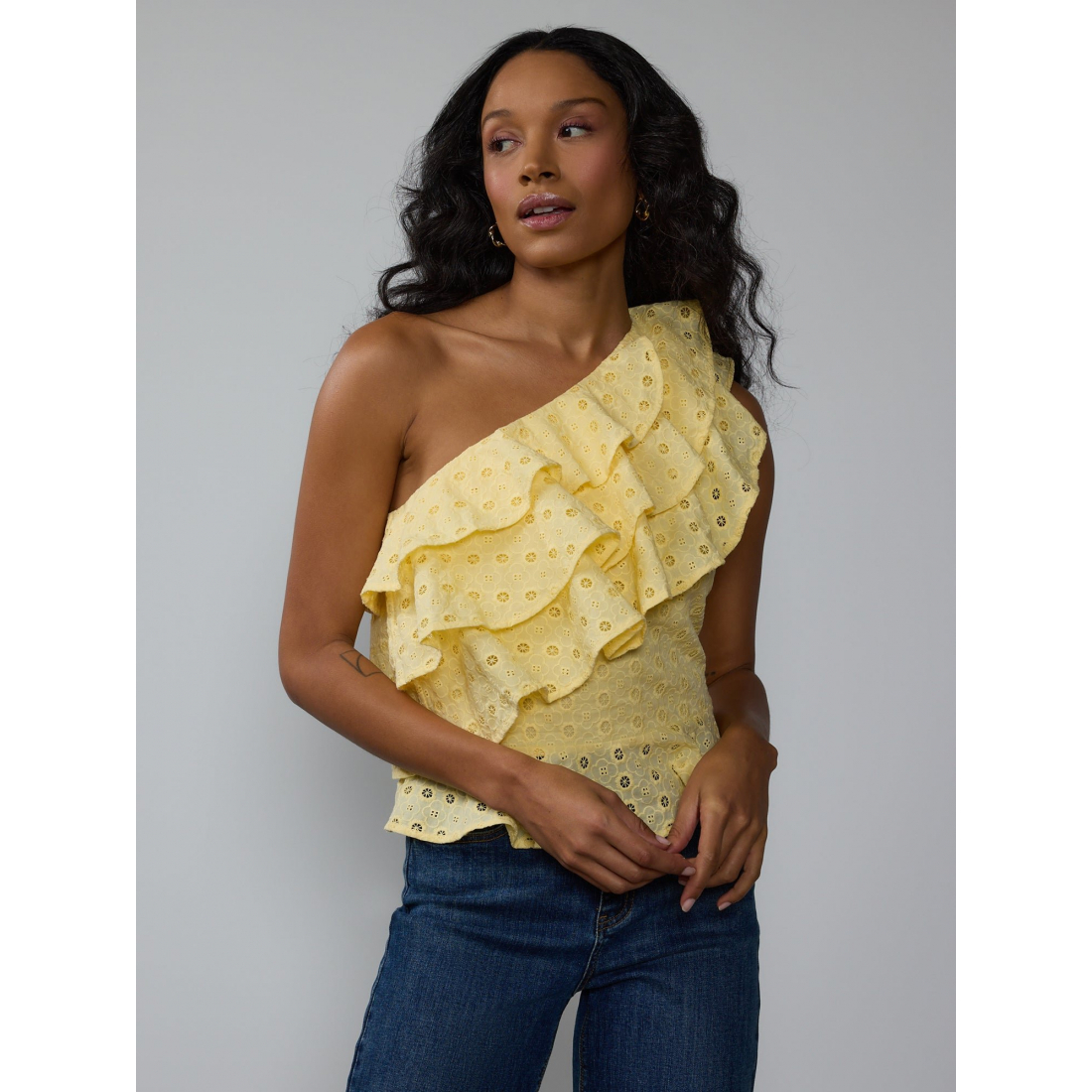 'One Shoulder Eyelet Ruffle' Trägershirt für Damen