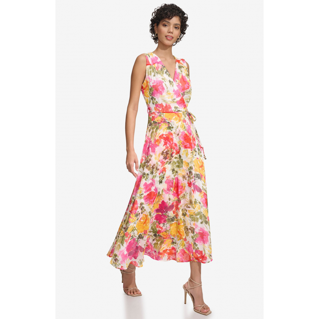 'Floral Wrap Front' Midi Kleid für Damen
