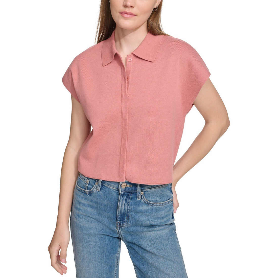 Chemise à manches courtes 'Extended-Shoulder Covered-Placket' pour Femmes