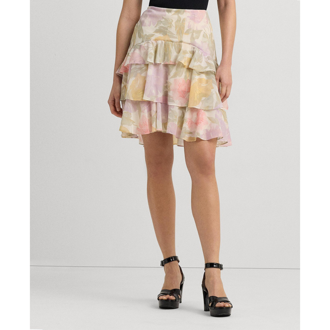 Women's 'Floral Crinkle Georgette Tiered' Skirt