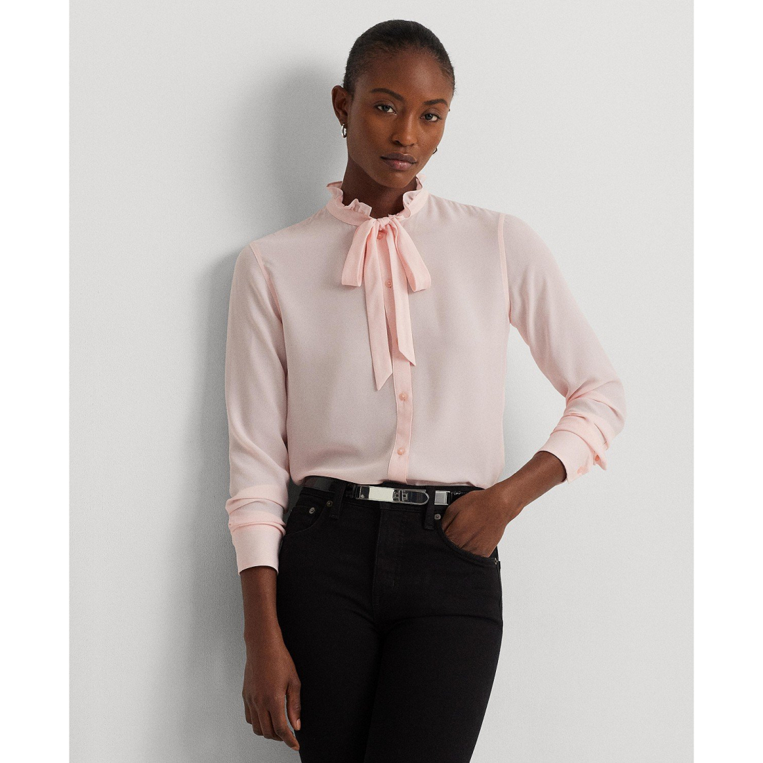 'Ruffled Tie-Neck' Langärmelige Bluse für Damen