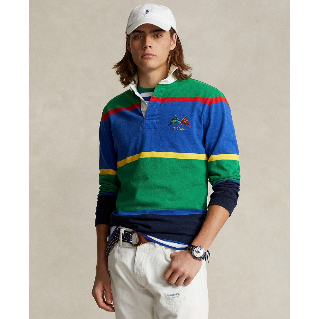 Men's 'Classic-Fit Striped Rugby' Long-Sleeve Polo Shirt