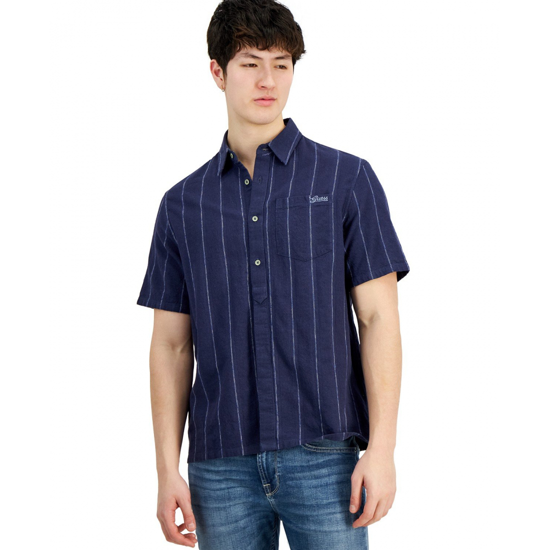 'Boxi Textured Stripe Button-Down' Kurzärmeliges Hemd für Herren