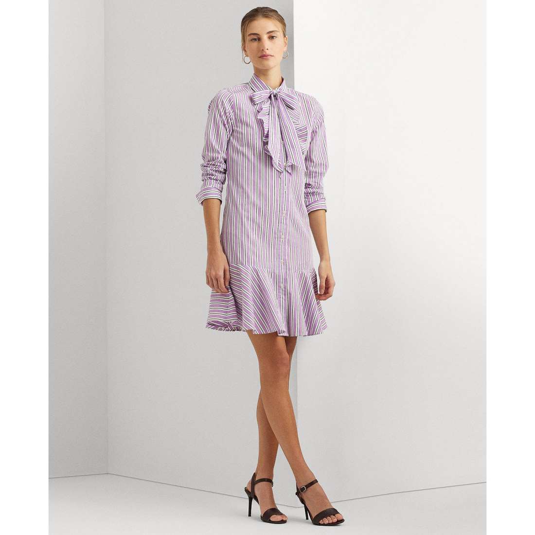 Robe chemise 'Striped Broadcloth Tie-Neck' pour Femmes