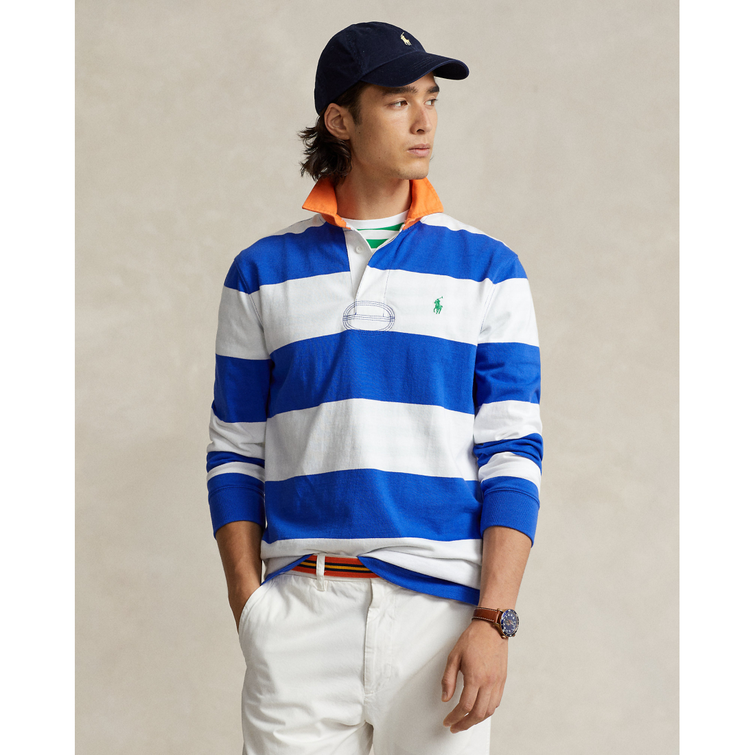 Polo manches longues 'Classic Fit Striped Rugby' pour Hommes
