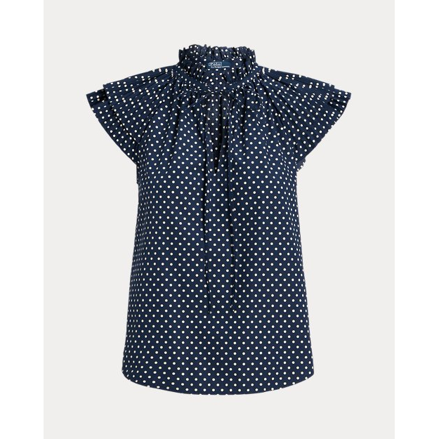 Polka Dot Cotton-Blend Blouse pour Femmes