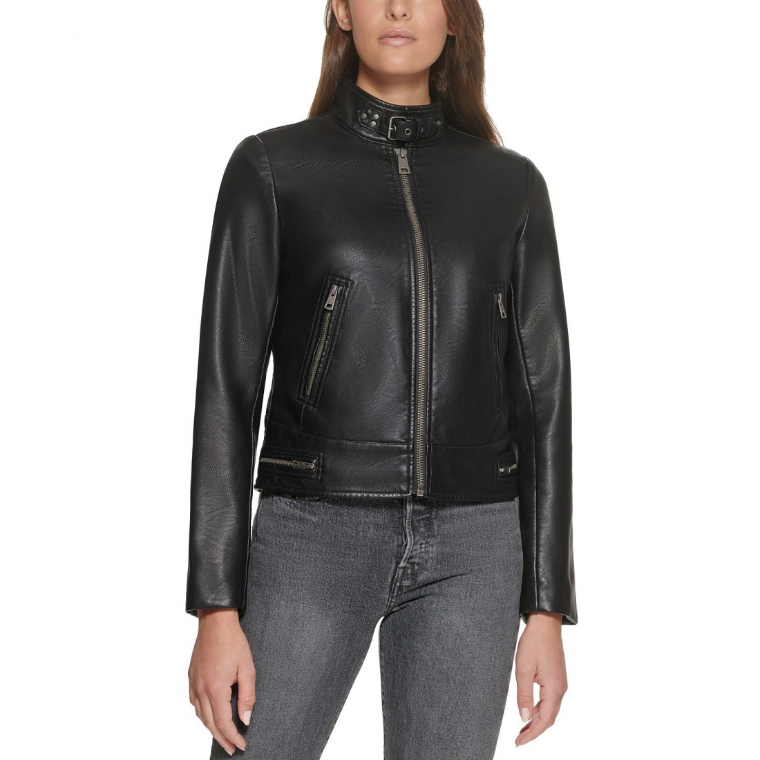 Veste en cuir 'Faux-Leather Latch Collar Lined' pour Femmes