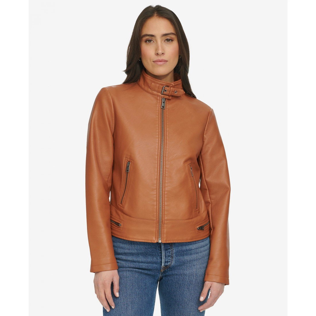 Women's 'Faux-Leather Latch Collar Lined' Leather Jacket