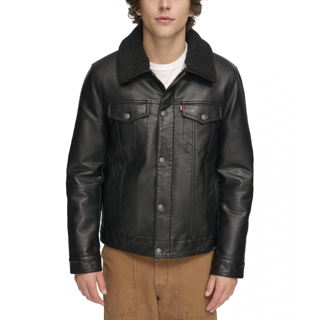 Men's 'Faux Leather with Sherpa Lined Collar' Trucker Jacket