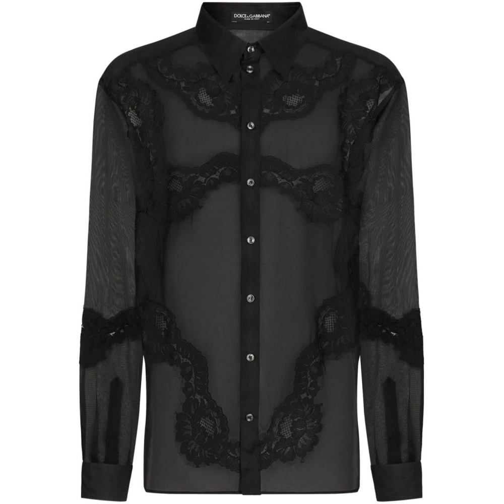 Men's 'Lace-Embellished Sheer' Shirt