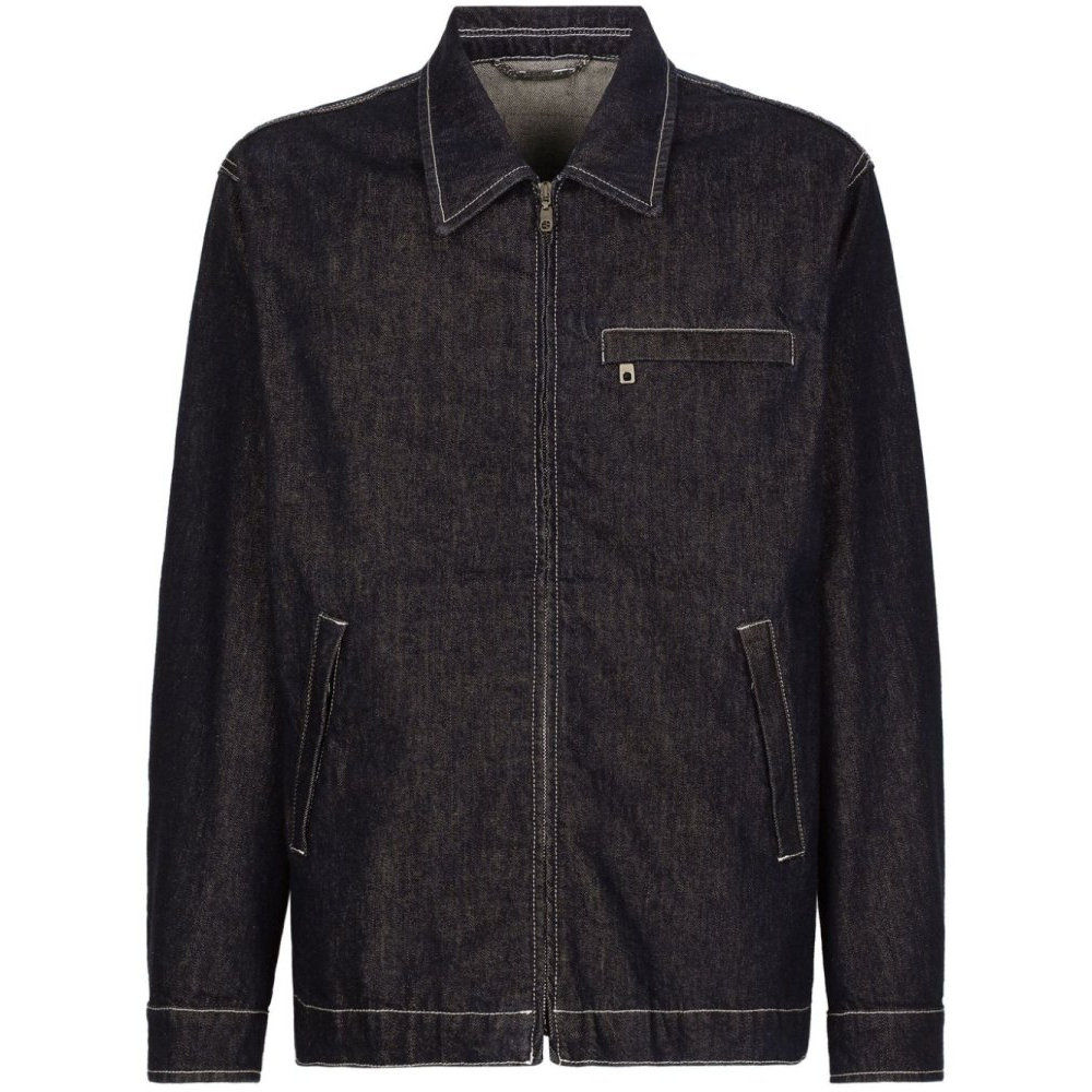 Men's 'Contrast-Stitch Zip-Up' Denim Jacket