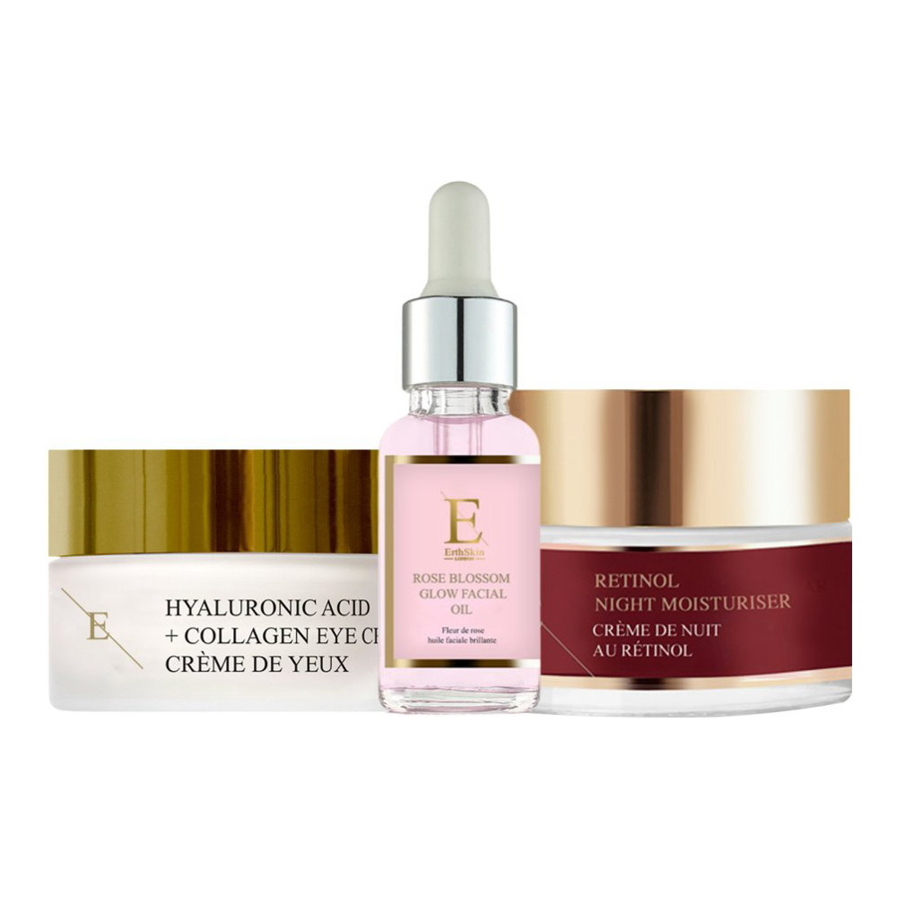 'Retinol + Hyaluronic Acid + Collagen + Rose Blossom' Anti-Aging-Pflegeset - 3 Stücke