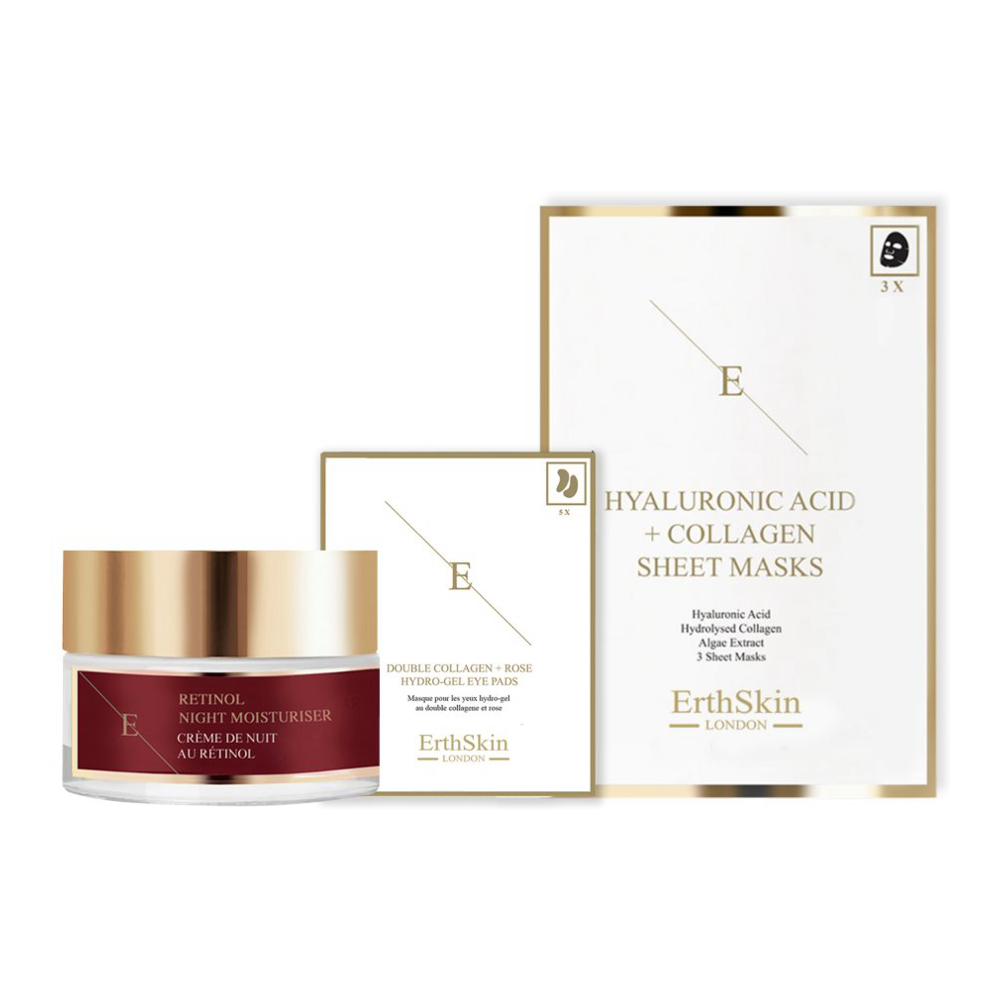 'Retinol + Double Collagen + Rose + Hyaluronic Acid & Collagen' Anti-Aging Care Set - 3 Pieces