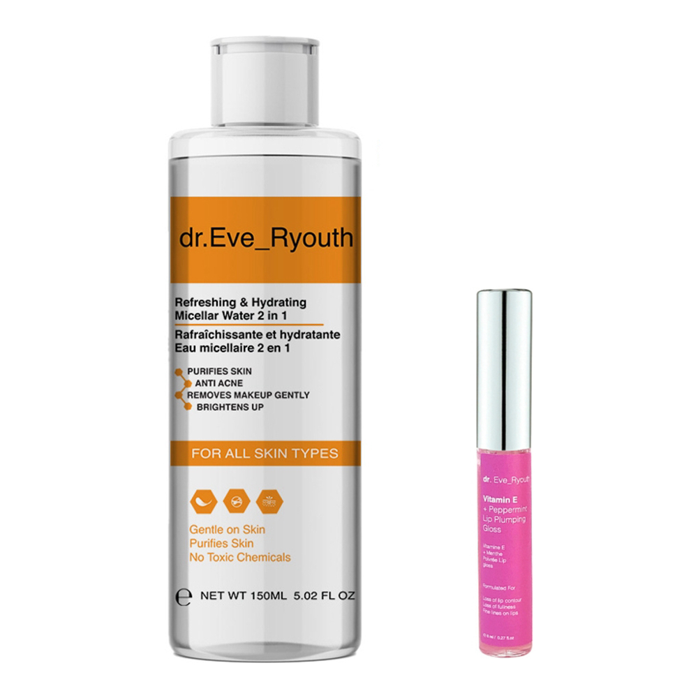 Brillant à lèvres volumateur, Eau micellaire 'Refreshing And Hydrating 2 In 1 + Vitamin E And Peppermint' - 2 Pièces