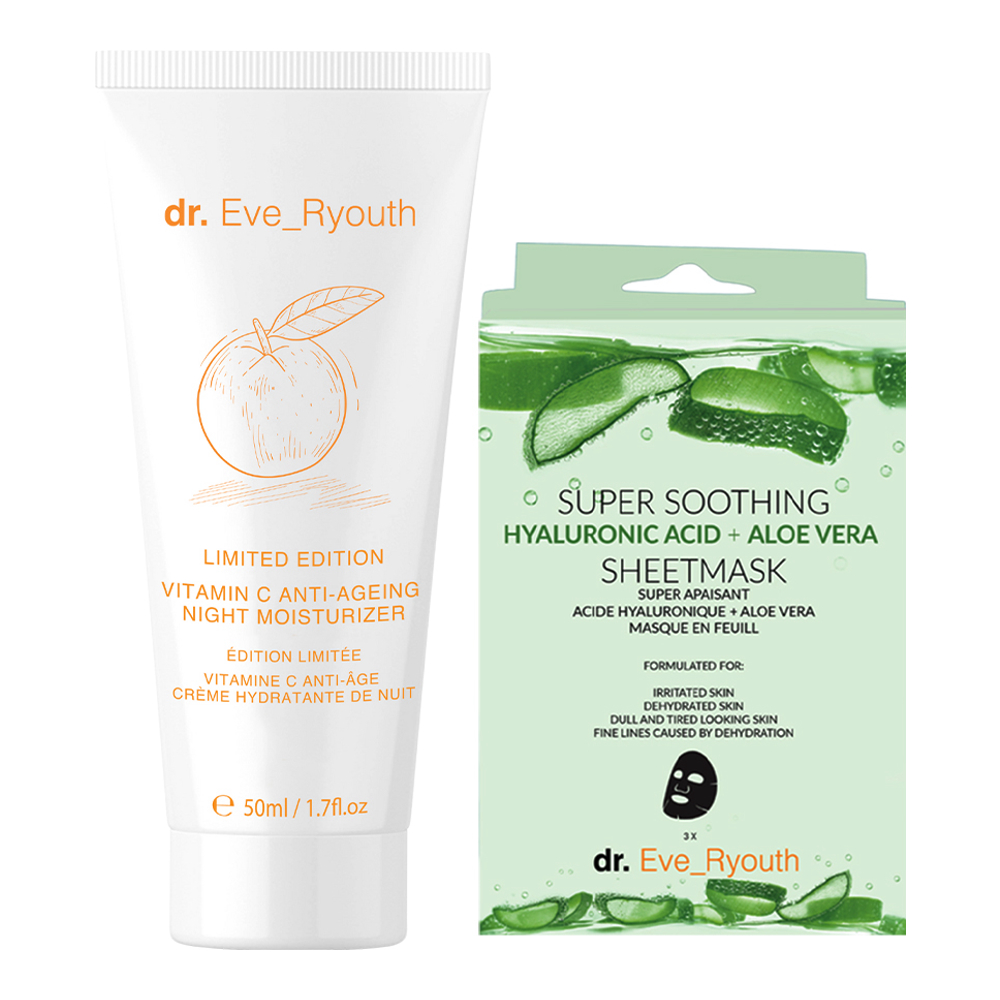 'Hyaluronic Acid Aloe Vera + Vitamin C' Night Cream, Sheet Mask - 2 Pieces