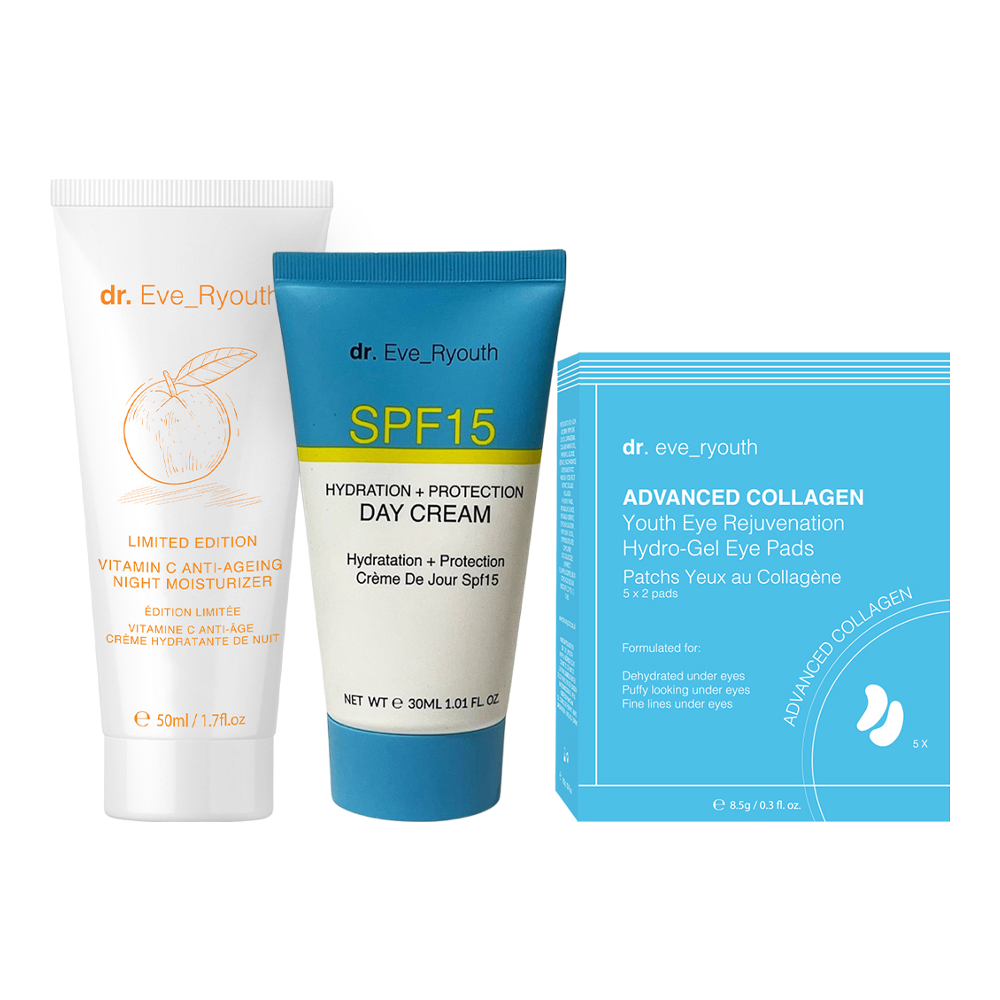 'Vitamin C  + Youth Eye Rejuvenation + SPF15 Hydration' Day Cream, Eye Pads, Night Moisturiser - 3 Pieces