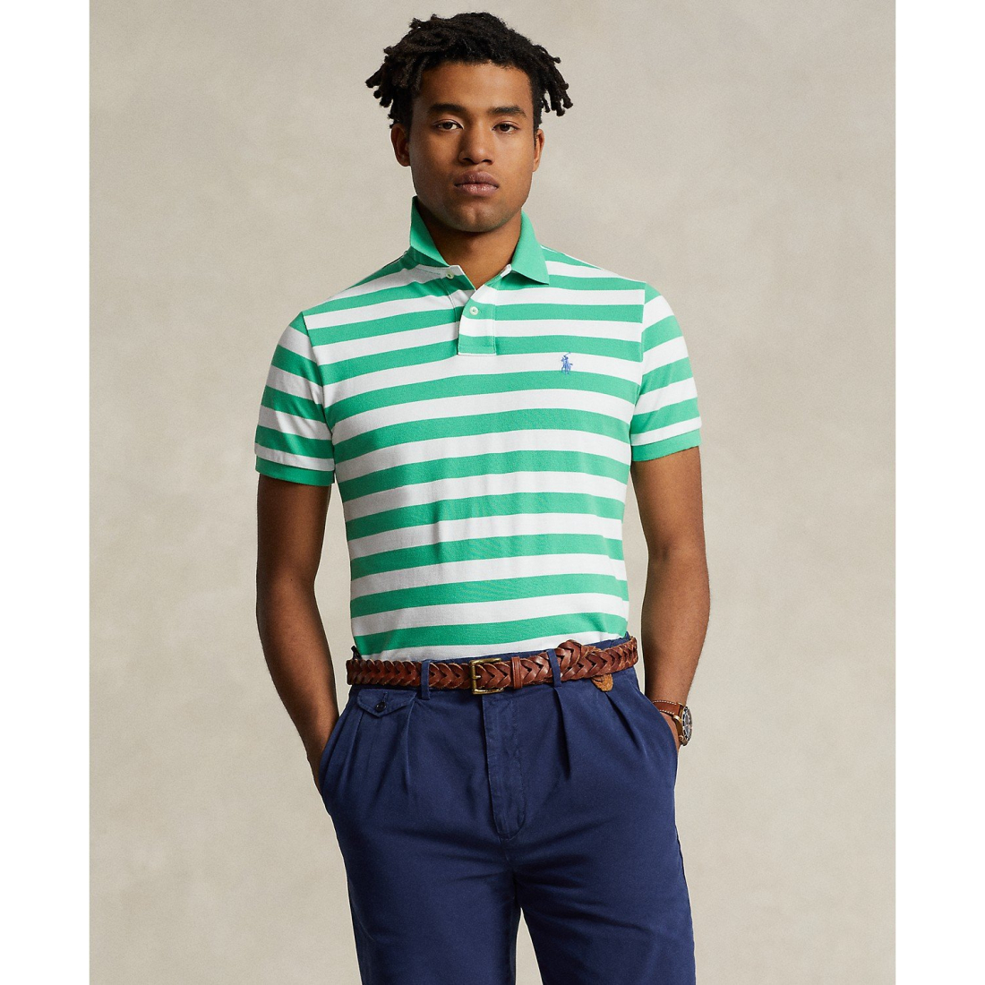 Classic-Fit Striped Mesh Polo Shirt pour Hommes