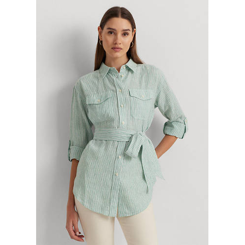 Chemise 'Relaxed Fit Striped Belted Linen' pour Femmes