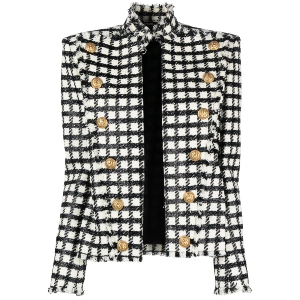 'Button-Embellished Checked' Jacke für Damen