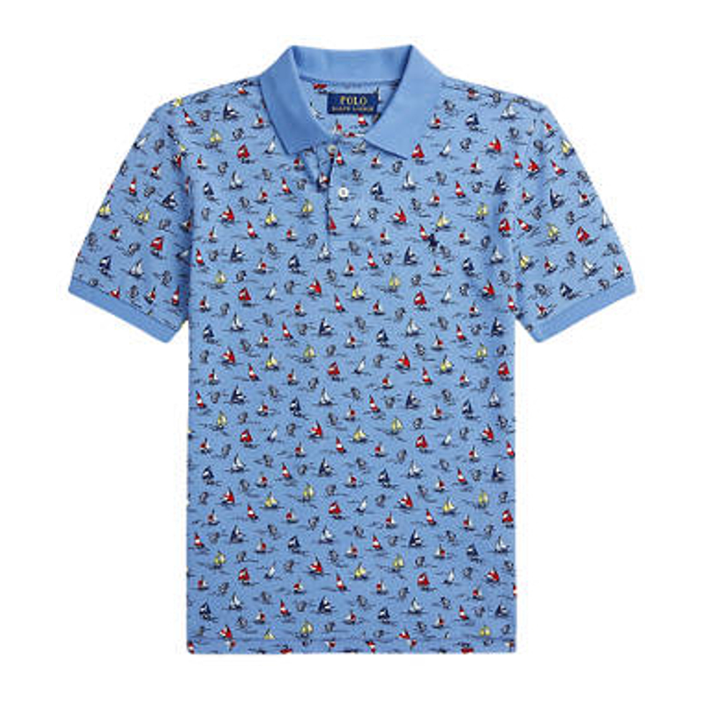 Big Boy's 'Sailboat Print Cotton Mesh' Polo Shirt