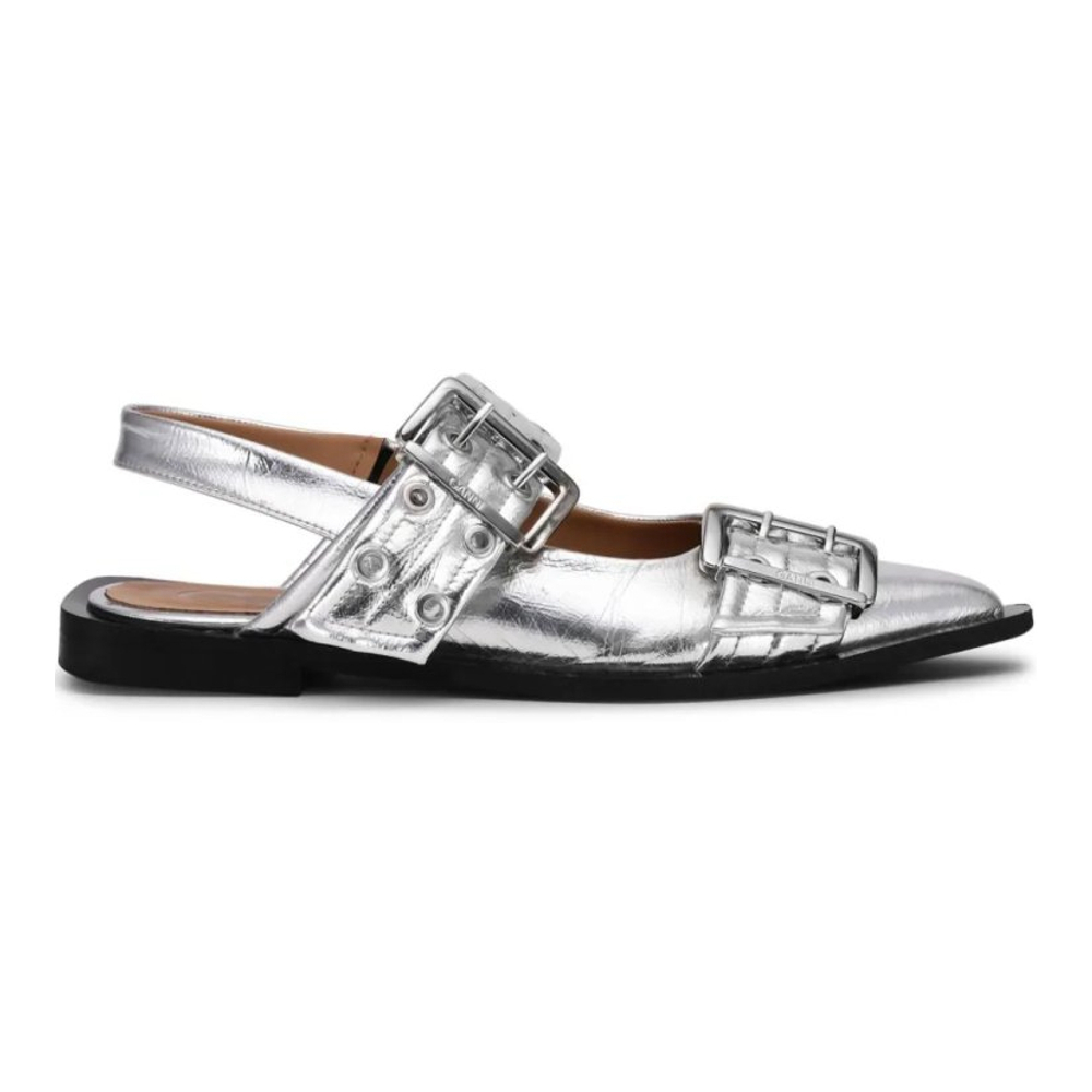 Women's 'Double-Buckled Metallic-Effect' Ballerinas