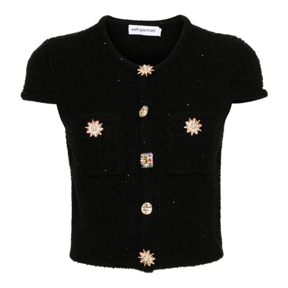 Cardigan à manches courtes 'Crystal Embellished-Buttons' pour Femmes