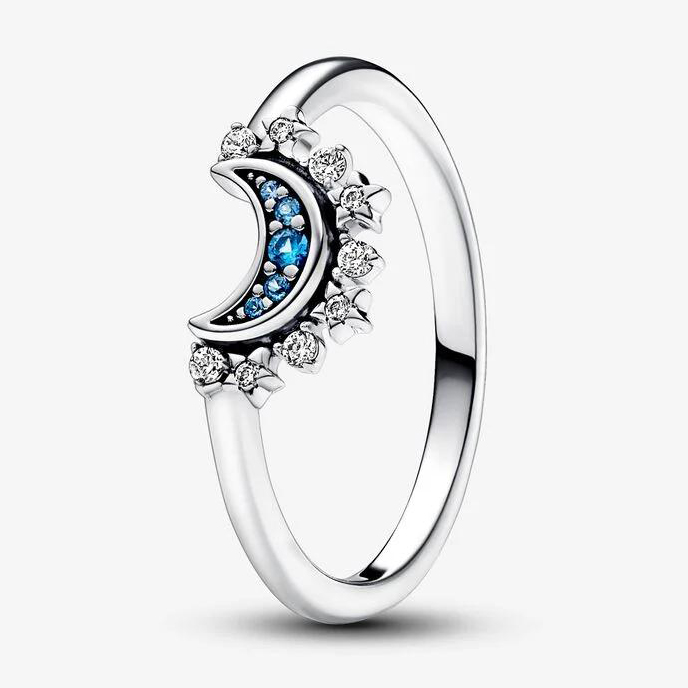 Women's 'Celestial Blue Sparkling Moon' Ring