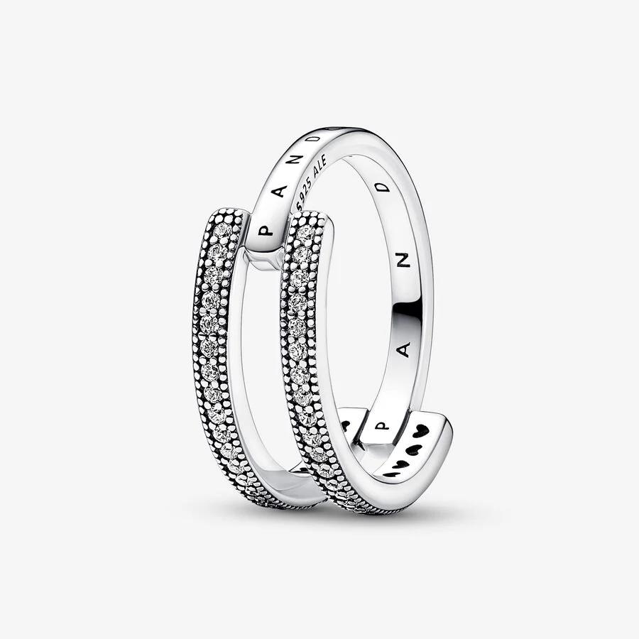 'Logo & Pavé Double Band' Ring für Damen