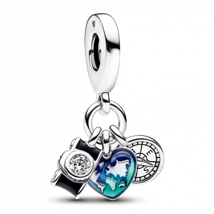 Charm 'Camera Heart & Compass' pour Femmes