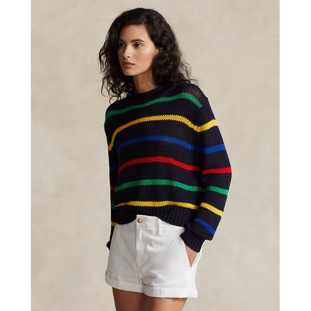 Women's Striped Cotton Rollneck Sweater