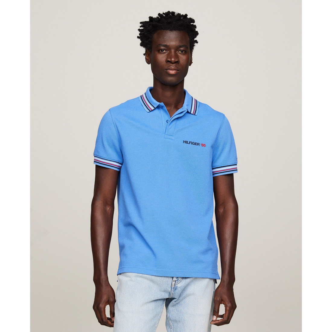 Bubble Stitch Contrast Global Stripe Short Sleeve Polo Shirt für Herren