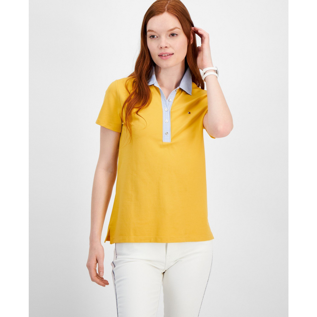 Striped-Collar Polo Shirt für Damen