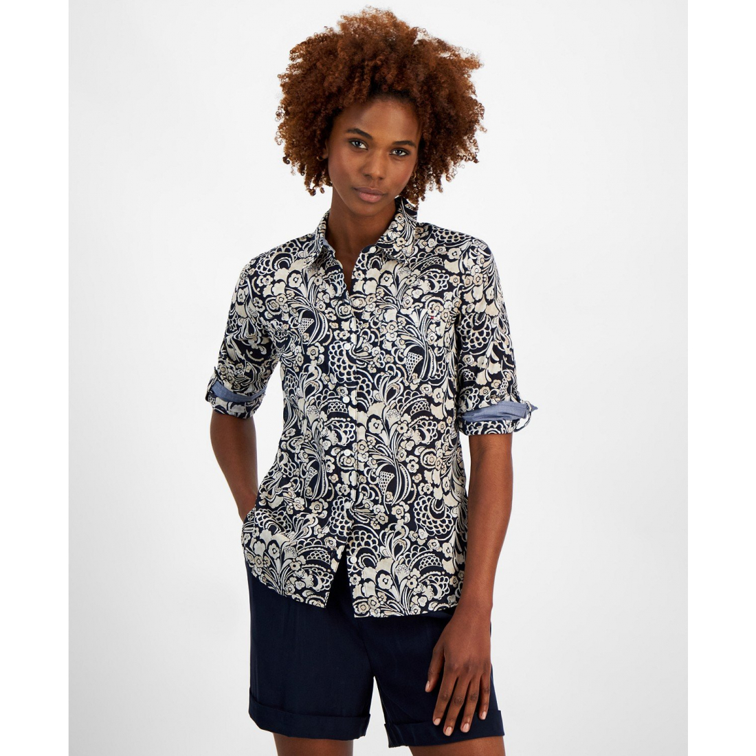 Chemise 'Paisley Roll-Tab' pour Femmes