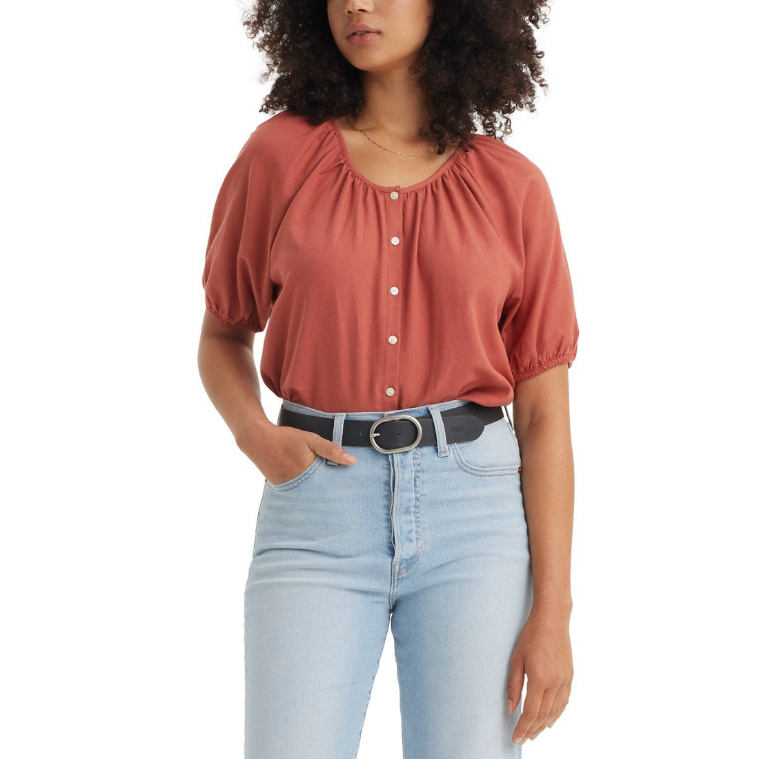 'Leanne Button-Front Puff-Sleeve' Top für Damen