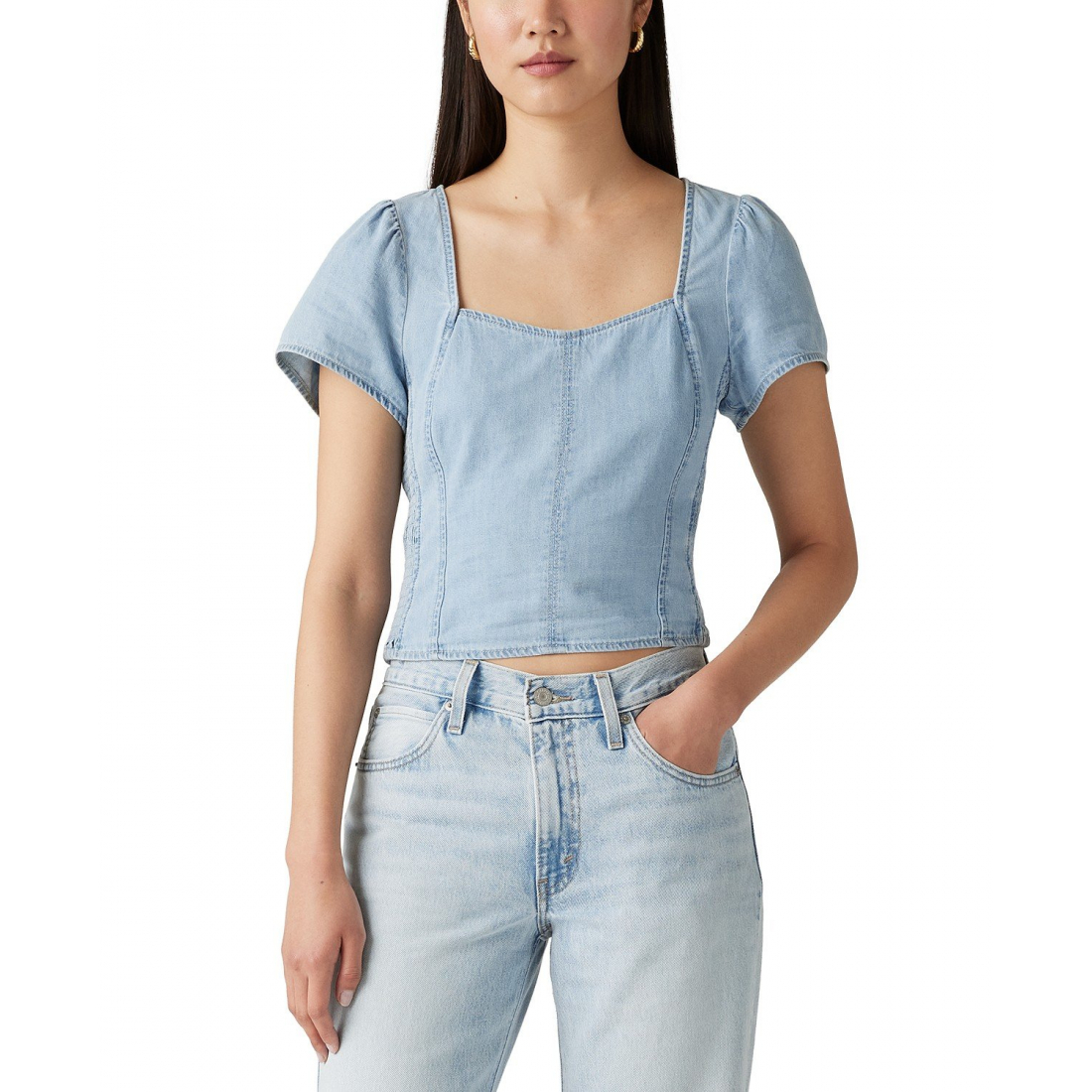 'Opehlia Denim Puff-Sleeve' Korsett-Oberteil für Damen