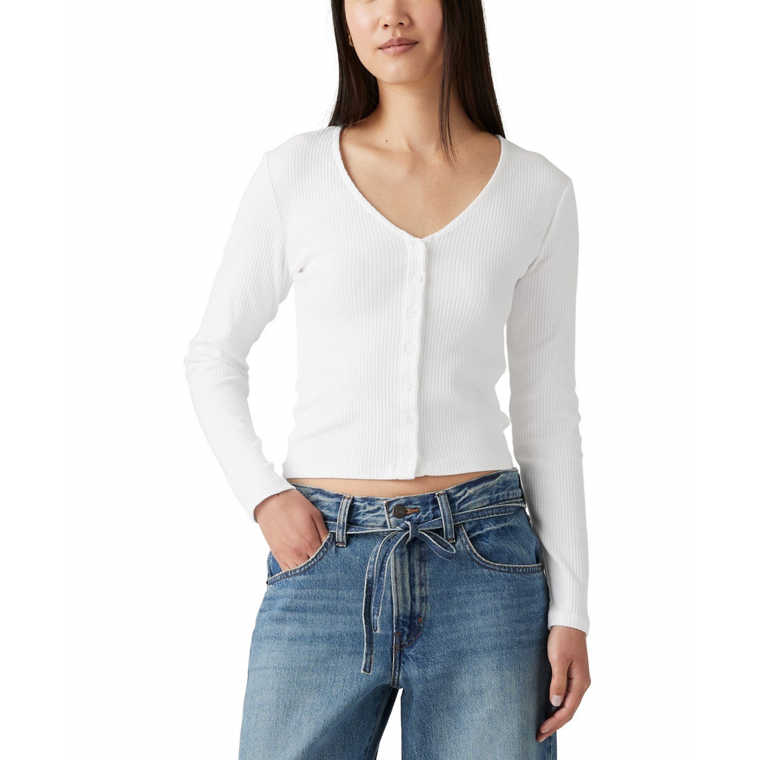 'Muse Ribbed Long-Sleeve Button-Up' Top für Damen