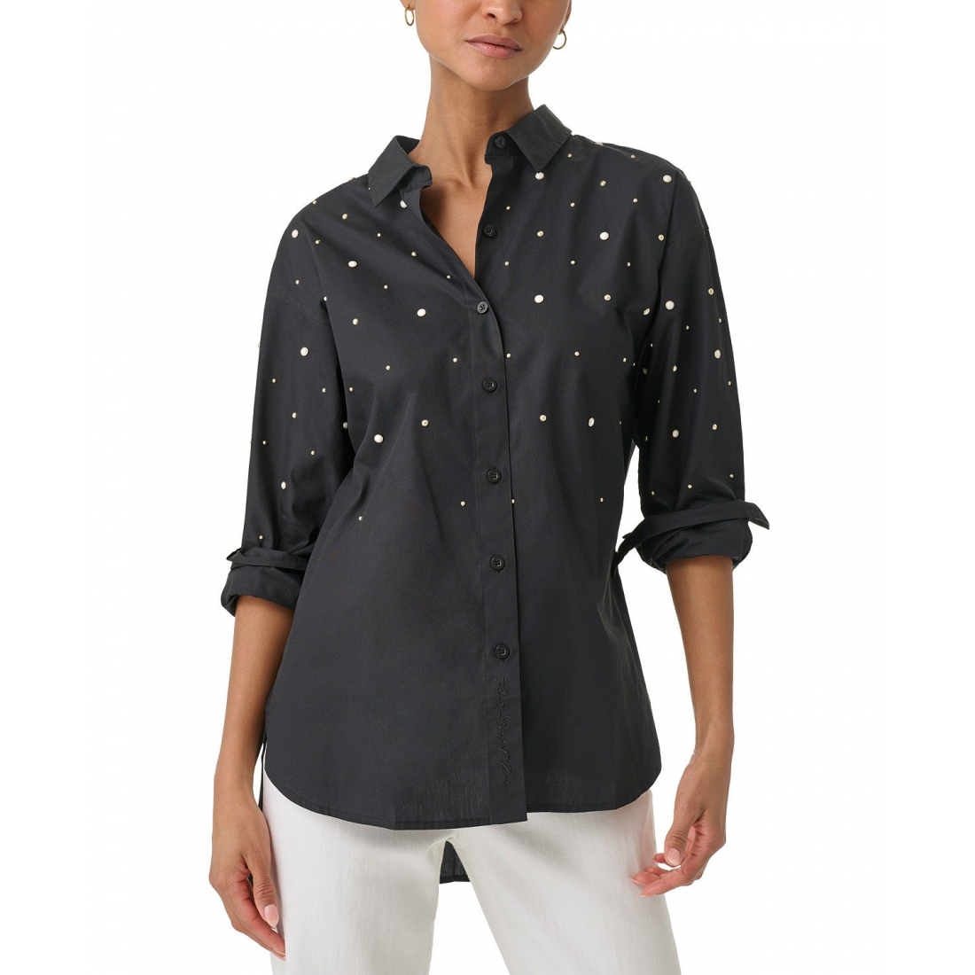 'Embellished Button-Down Poplin' Bluse für Damen