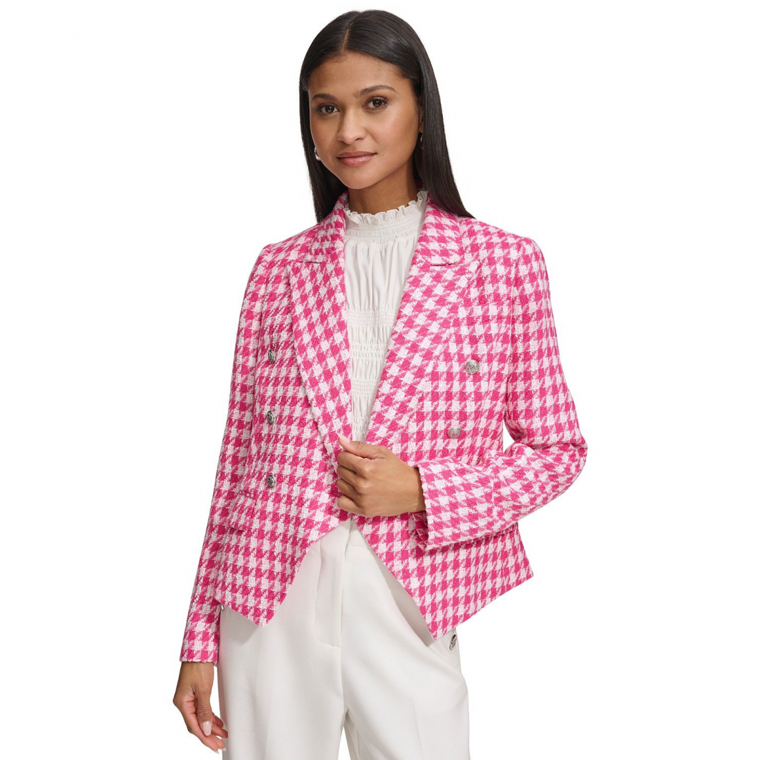 'Houndstooth Tweed Single-Button' Klassischer Blazer für Damen