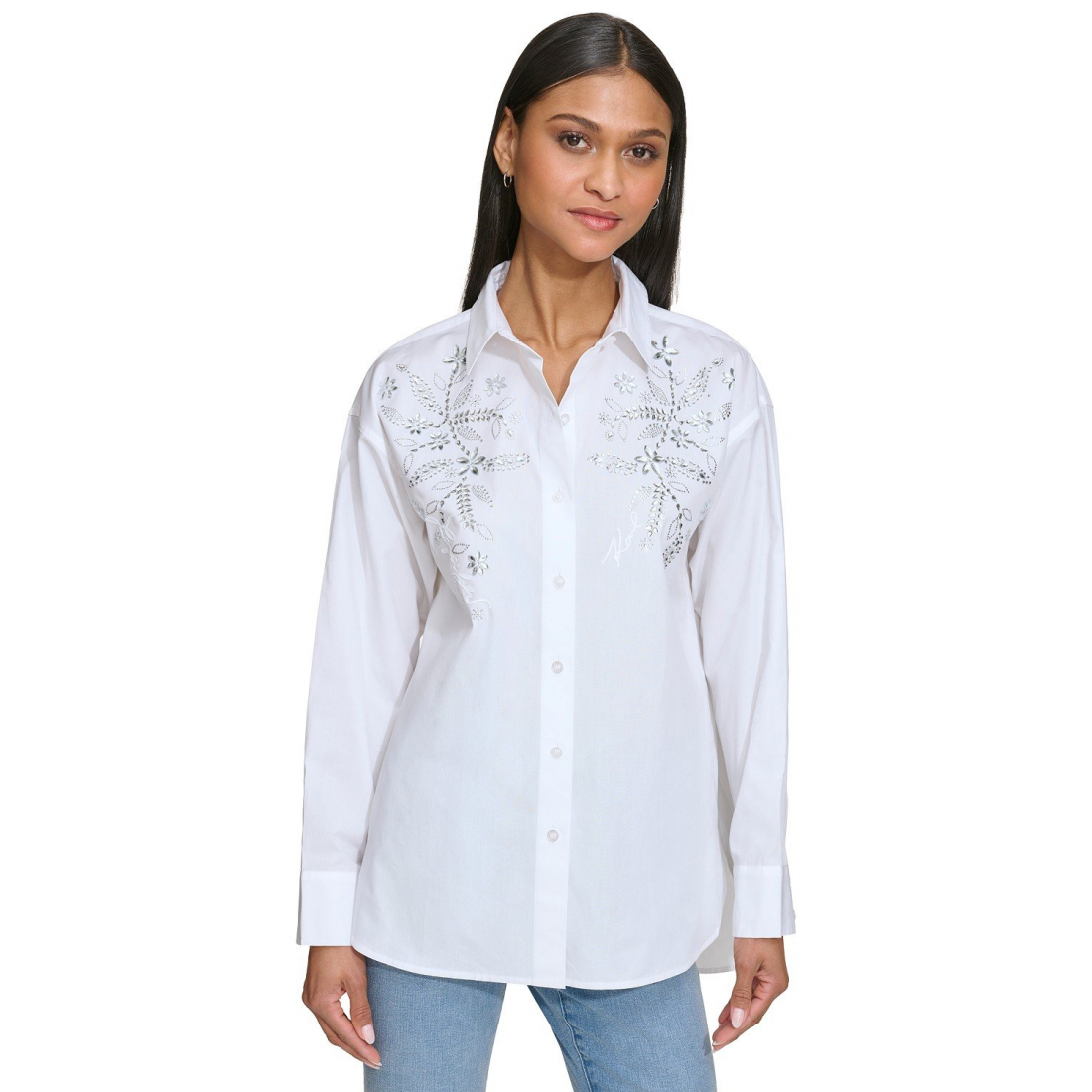 'Embellished Button-Front' Hemd für Damen