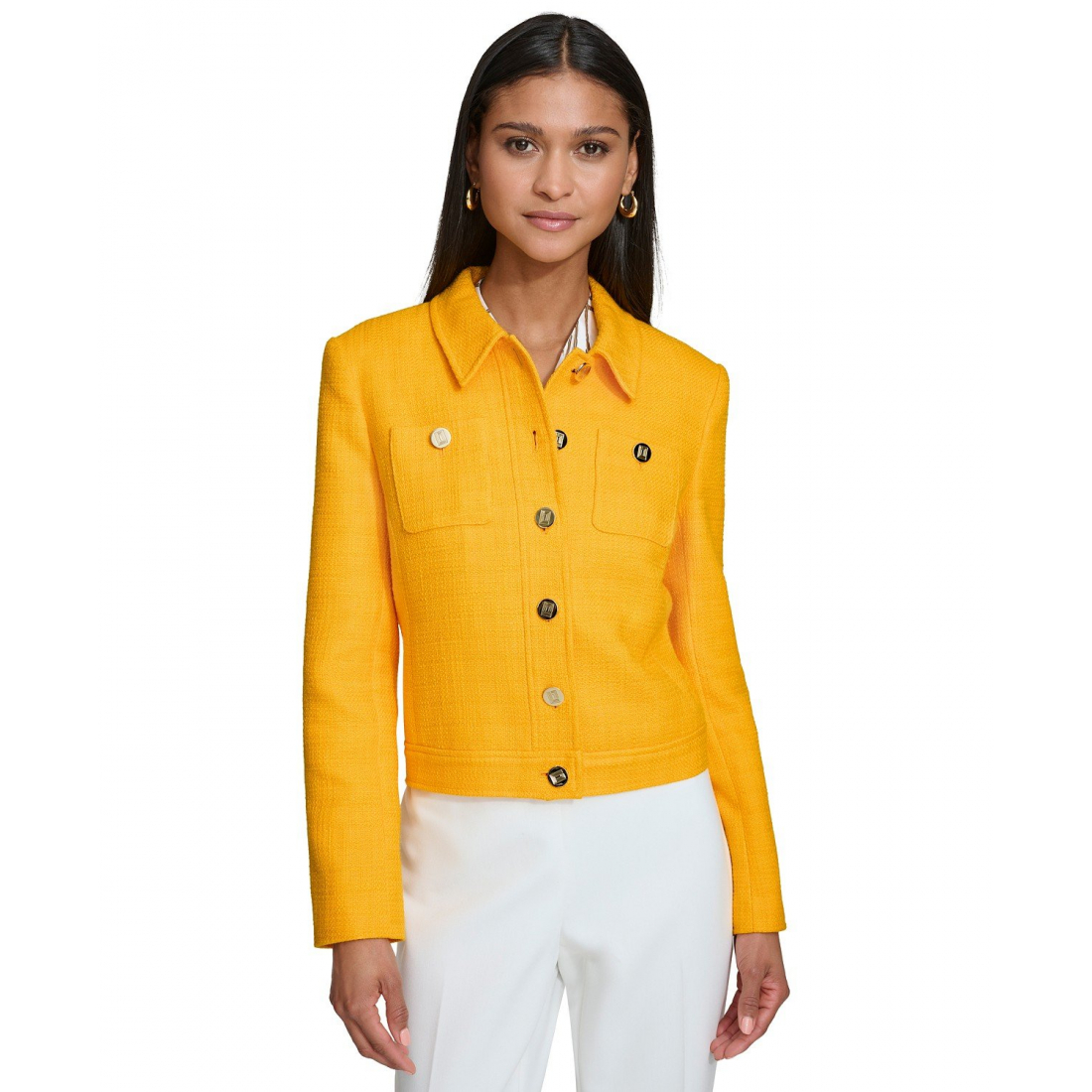 'Button-Front Textured' Jacke für Damen