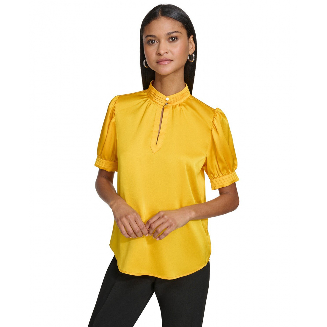 Top à manches courtes 'Stand-Collar Puffed-Sleeve' pour Femmes