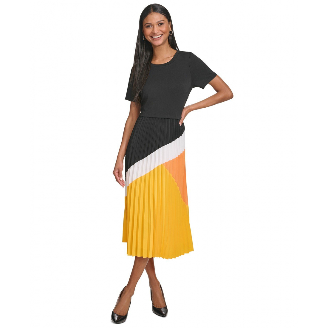 'Pleated-Skirt' Midi Kleid für Damen