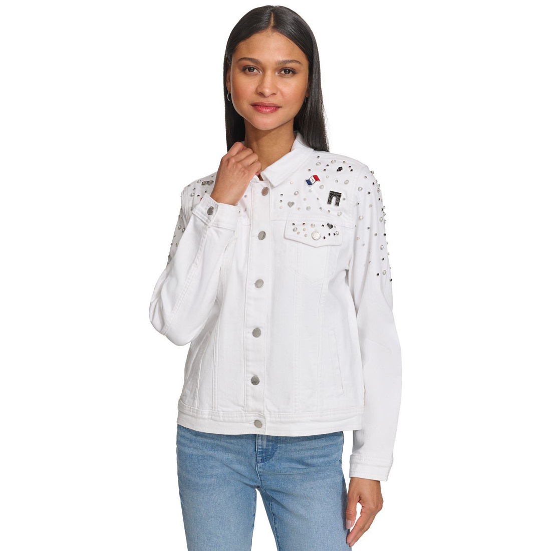 Women's 'Signature-Pin Embellished Denim' Denim Jacket