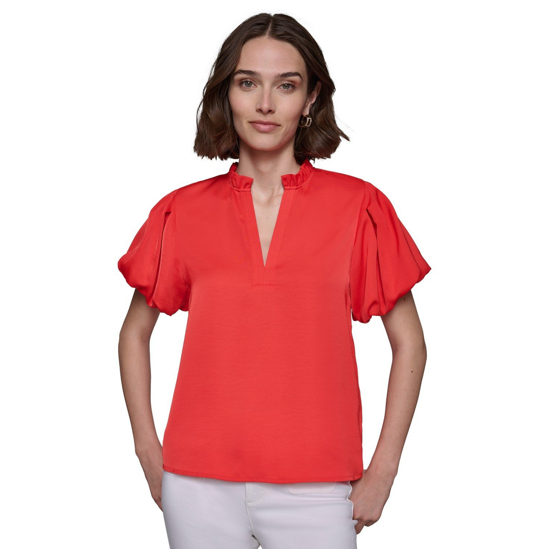 'V-Neck Puff-Sleeve' Kurzärmelige Bluse für Damen