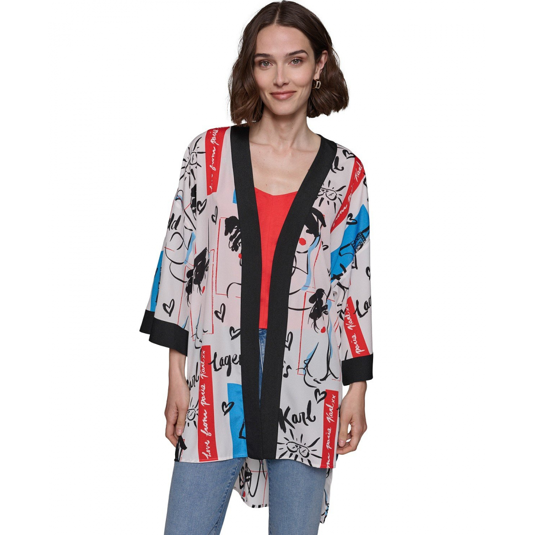 'Printed High-Low-Hem' Kimono für Damen