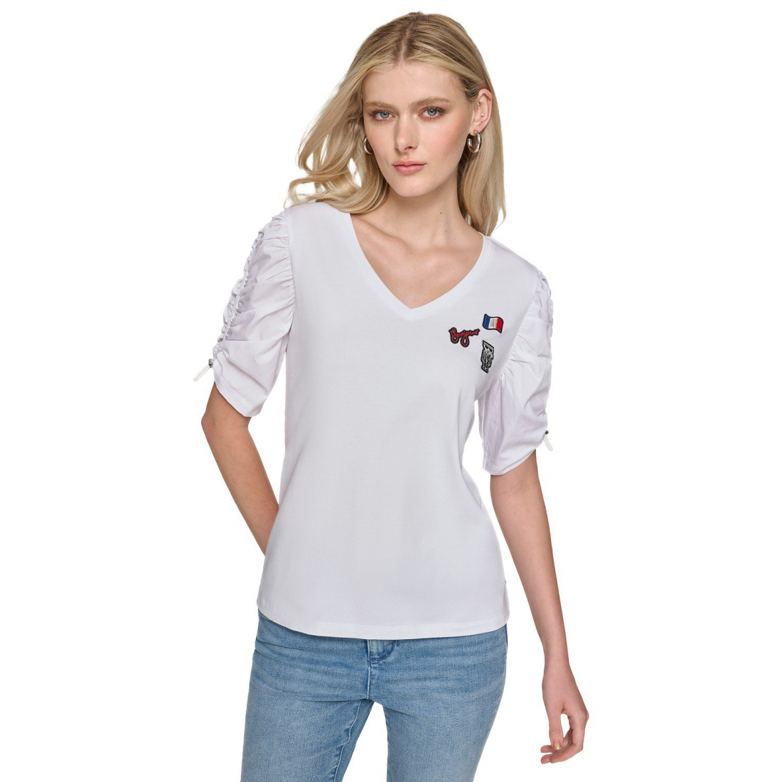 Women's 'Ruched-Sleeve V-Neck' Short sleeve Top