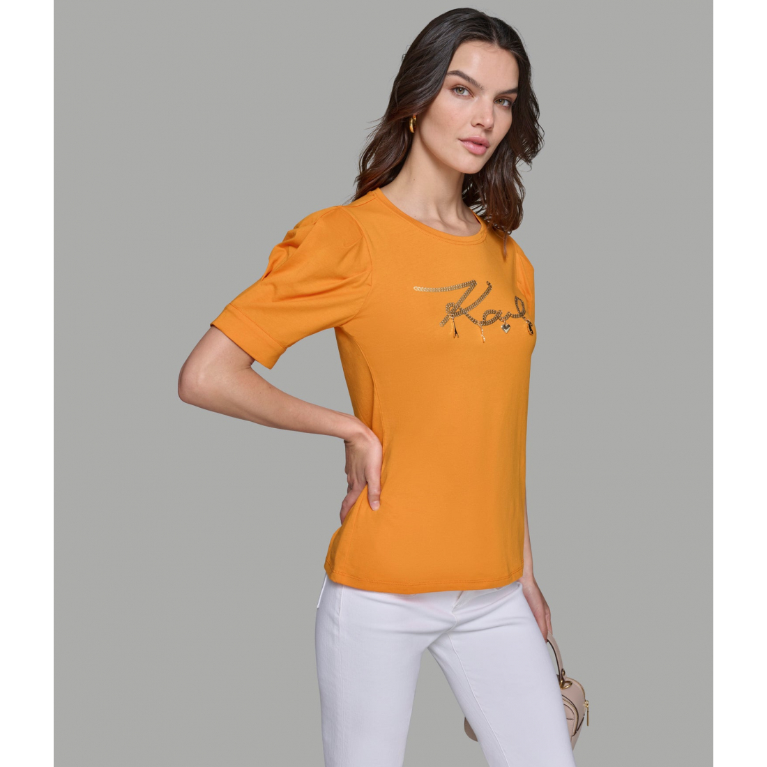 Top à manches courtes 'Sequin Script Puff Sleeve' pour Femmes