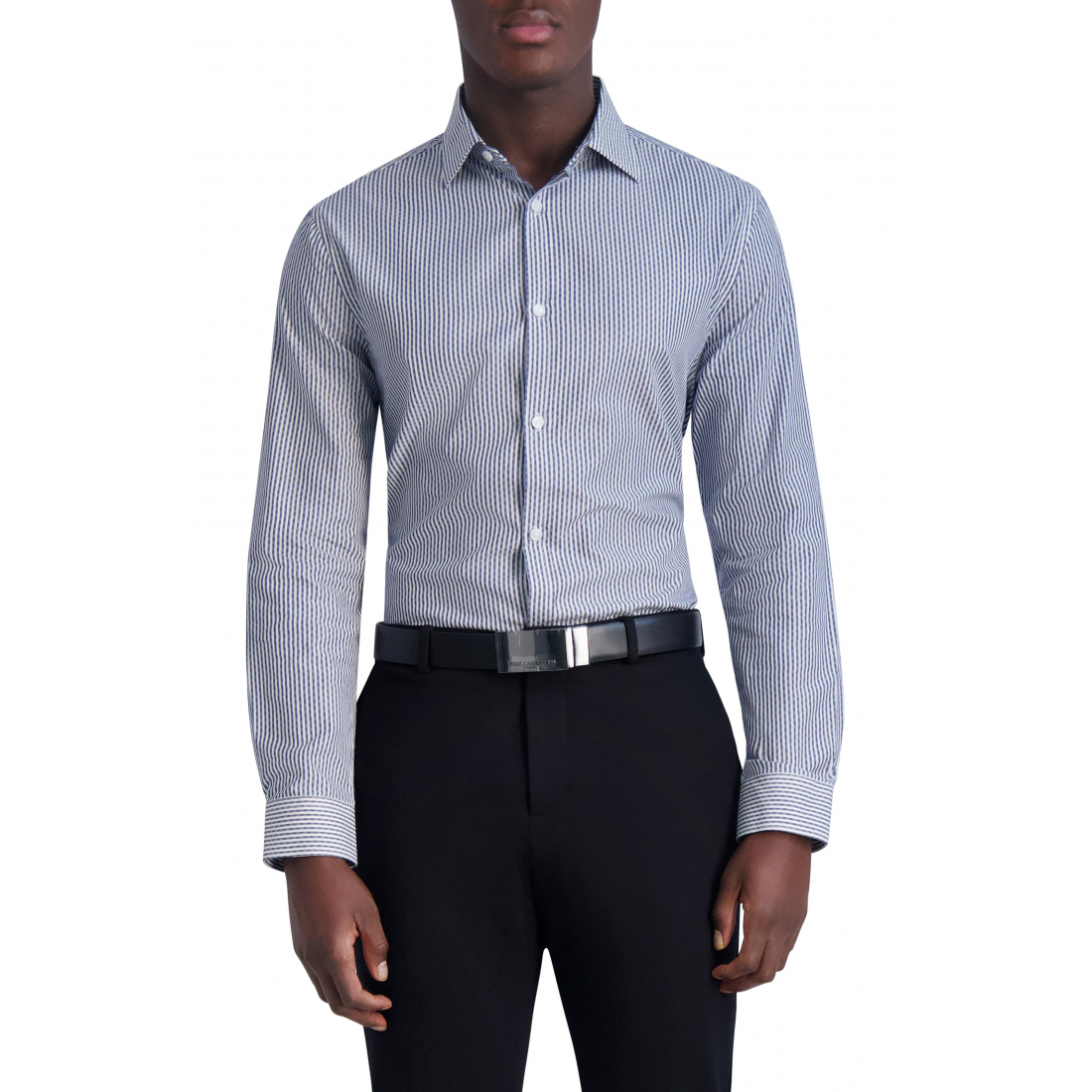 'Striped Cotton Jacquard Long Sleeve Button-Up Shirt' pour Hommes