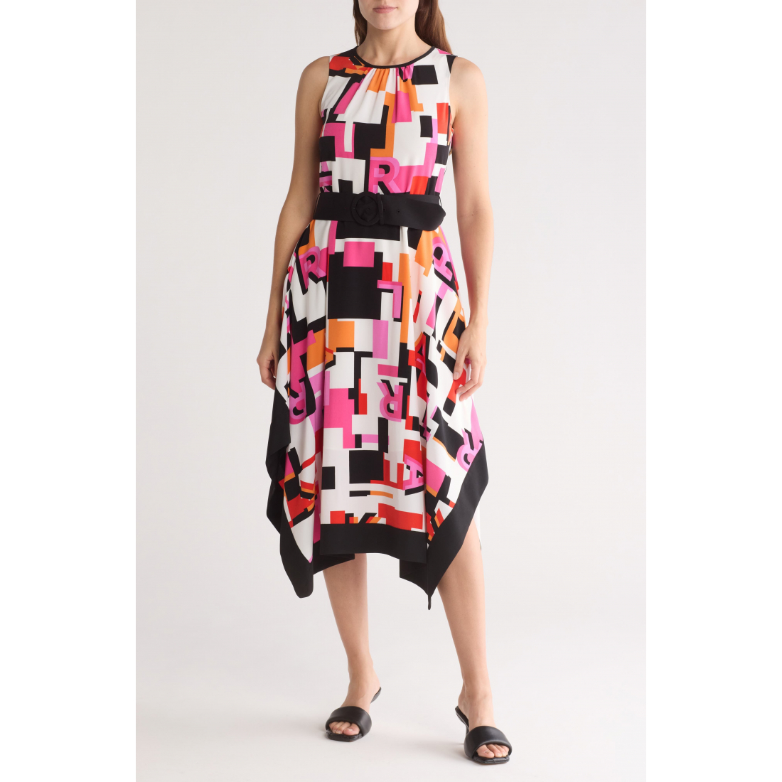 'Geometric Crepe Handkerchief' Midi Kleid für Damen