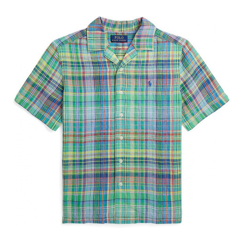 'Plaid Linen Camp Shirt' pour Grands garçons